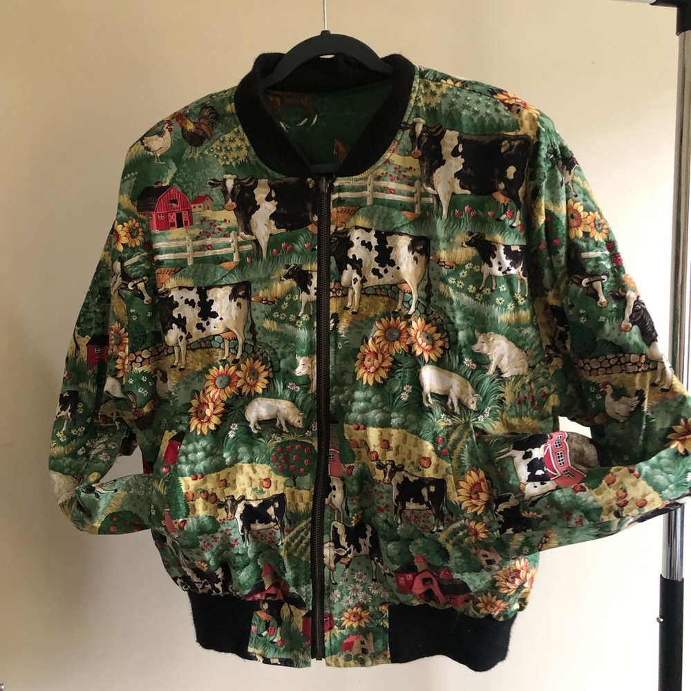 Farm Animal Print Bomber Jacket large